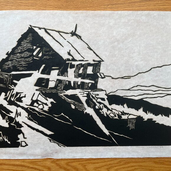 Black and White Etching of Rural Scene on Rice Paper by Nancy Valentine - Picture 4 of 5